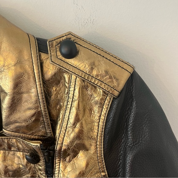 NWT 3.1 Phillip Lim Distressed Metallic Belted Biker Jacket Bronze Sz 6 (a2) - Picture 7 of 16